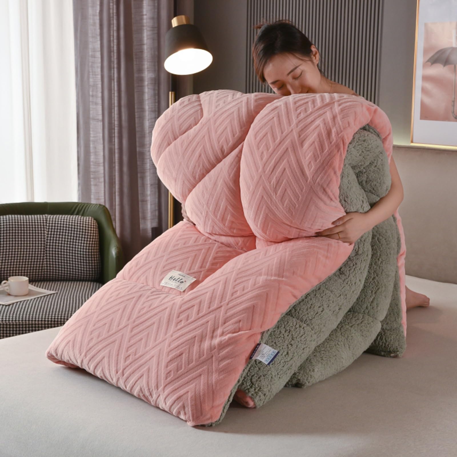 Premium Lambswool Sherpa Winter Blanket - Ultra Warm & Fluffy Quilted Comforter for Cold Weather - 220x240cm (Queen Size) - Perfect for Bedroom, Guest Room & Cozy Cabin Retreats