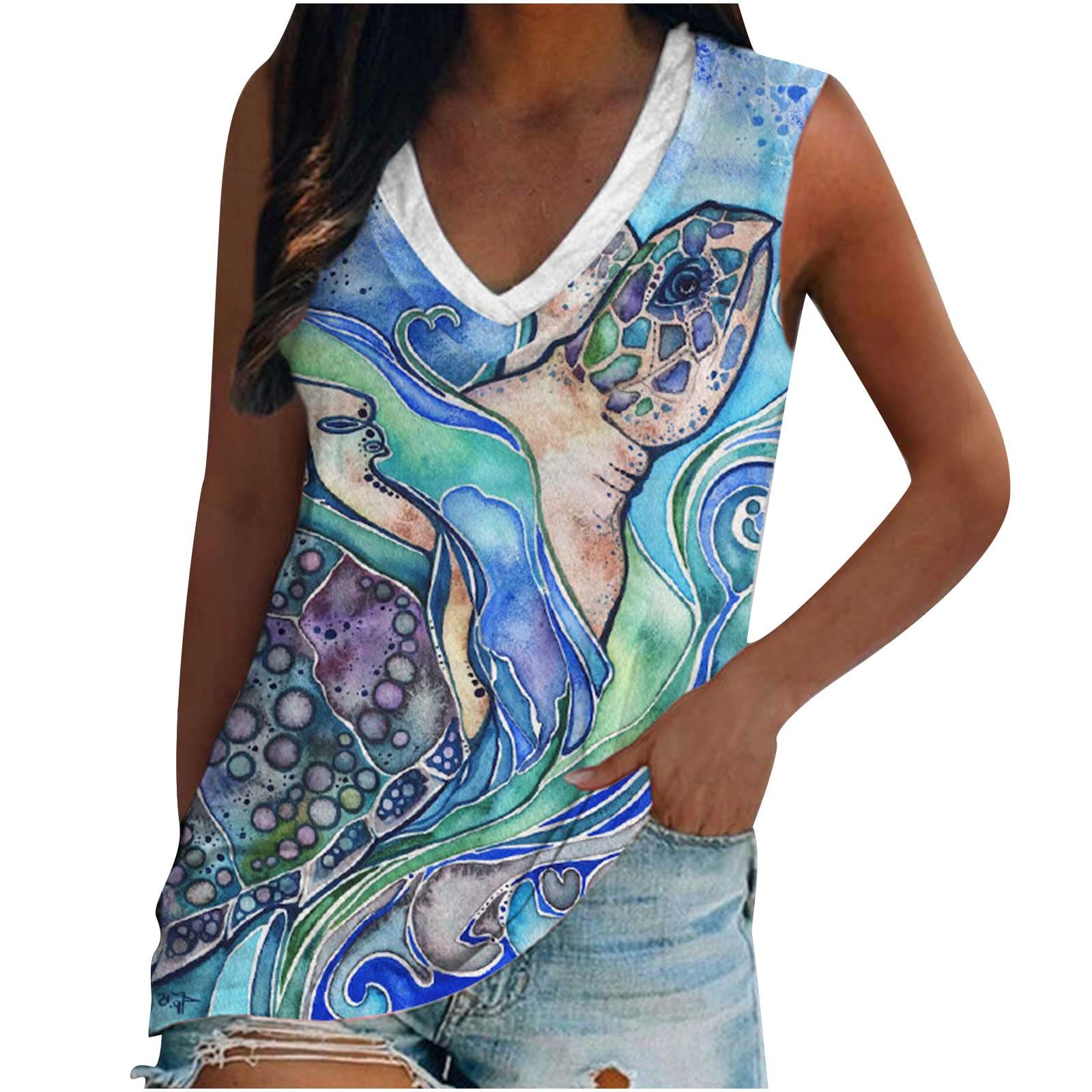 Women's Fashion V-Neck Sleeveless Printed Tank Top - Casual Summer Tops for Women, Beachwear, Gym, Yoga & Everyday Wear