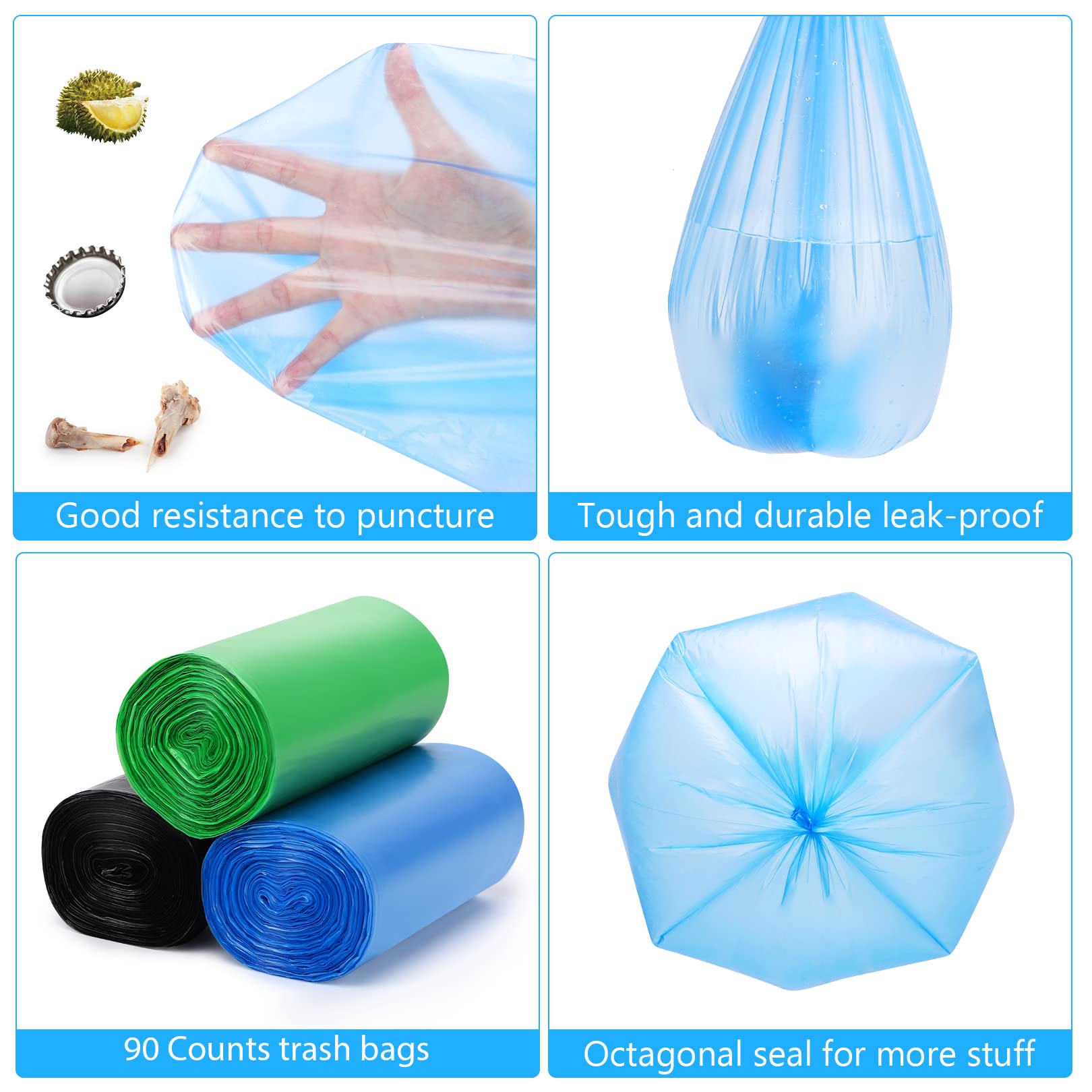 4 Gallon Small Trash Bags - 90 Count Unscented Bathroom Garbage Bags | 15L Bin Liners for Bathroom, Bedroom, Office & Kitchen Waste | Perfect for Small Trash Cans, Diaper Pails & Desk Side Bins