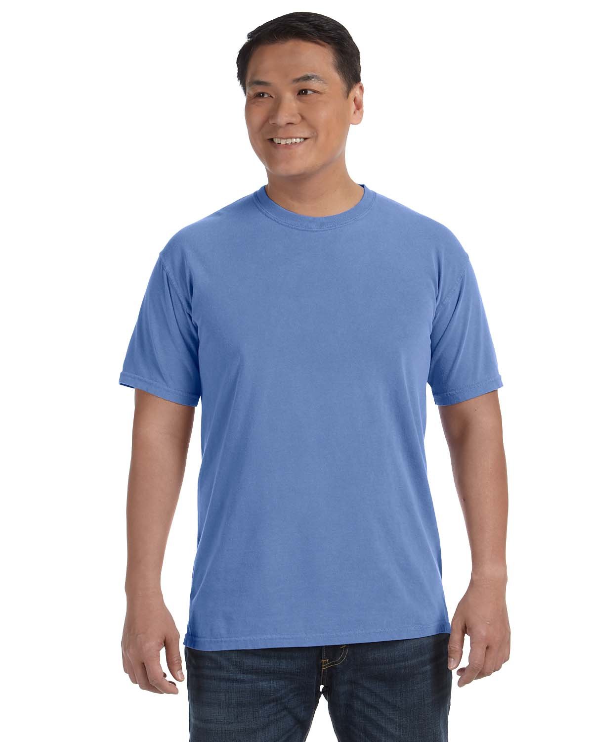 Comfort Colors 6.1 Oz Ringspun Garment-Dyed Flo Blue T-Shirt for Men - Soft Vintage Style Cotton Tee (2XL) - Perfect for Casual Wear, Street Fashion & Everyday Comfort