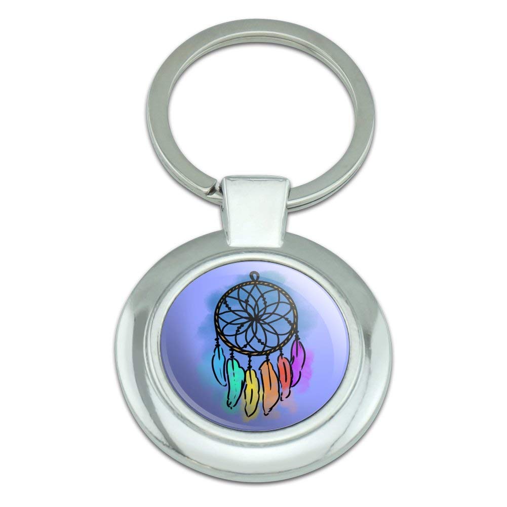 Dream Catcher Keychain with Rainbow Feathers - Watercolor Design on Chrome Plated Metal - Perfect for Backpacks, Gifts & Boho Style Accessories