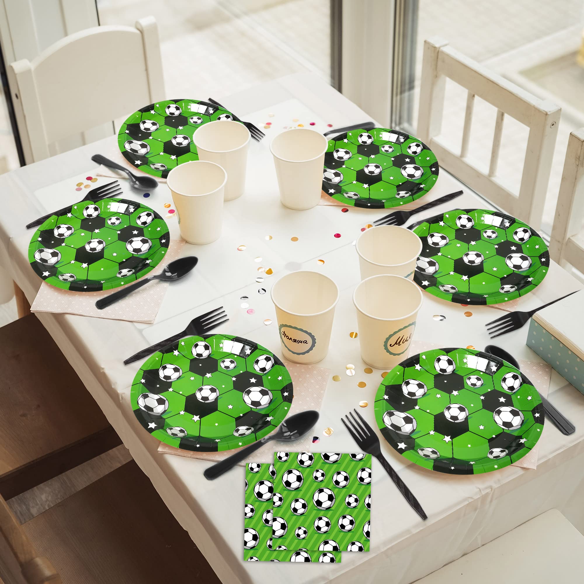 Soccer Party Supplies for 24 Guests - 96 Piece Set with Dinner Plates, Dessert Plates & Napkins - Themed Paper Plastic Plates for Boys Birthday Party, Game Day Decorations & Sports Celebrations