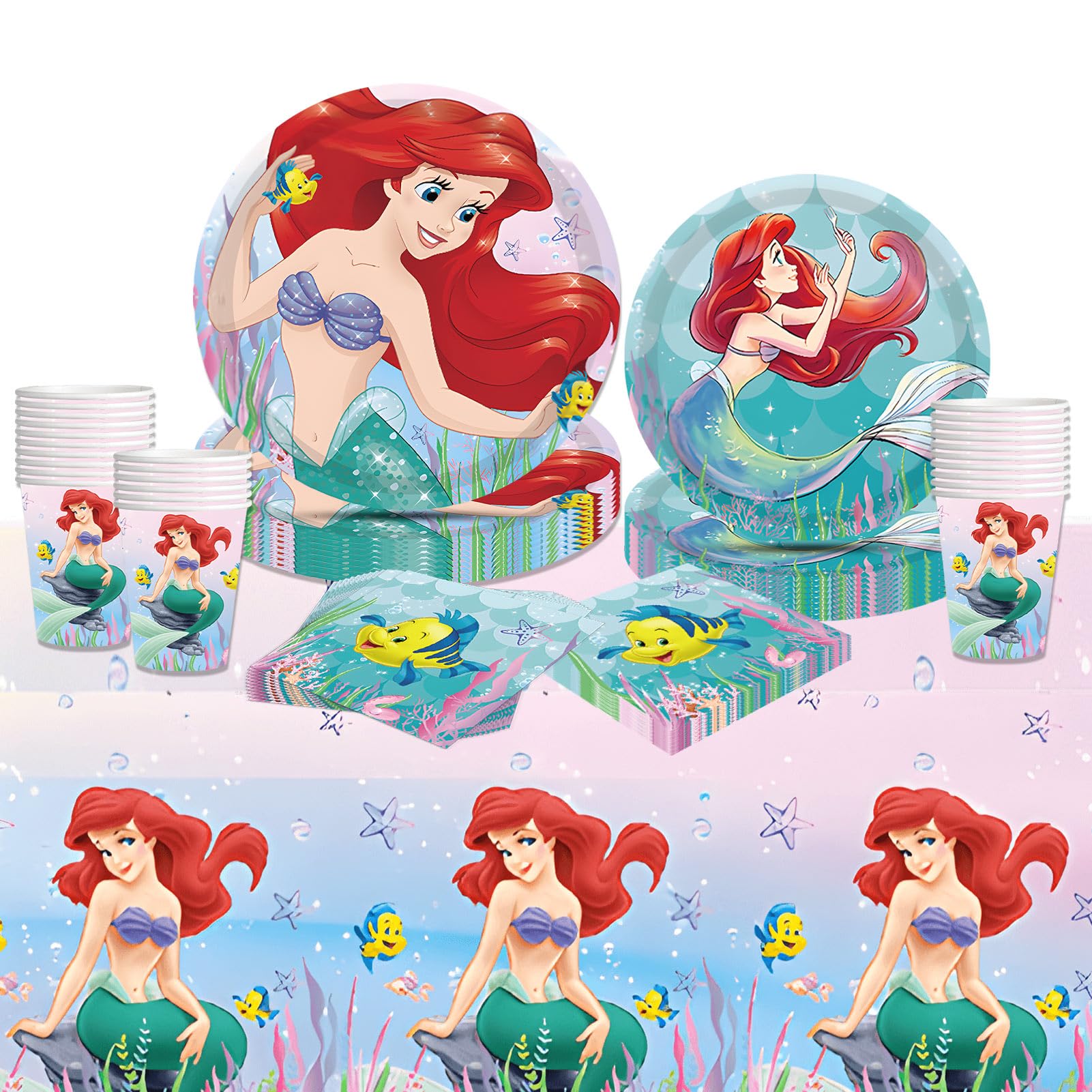 **Ariel The Little Mermaid Birthday Party Decorations Set of 81 - Includes Tableware, Backdrops & Party Supplies for 20 Guests - Perfect for Girls' Birthday Celebrations, Themed Parties & Disney Princess Events**