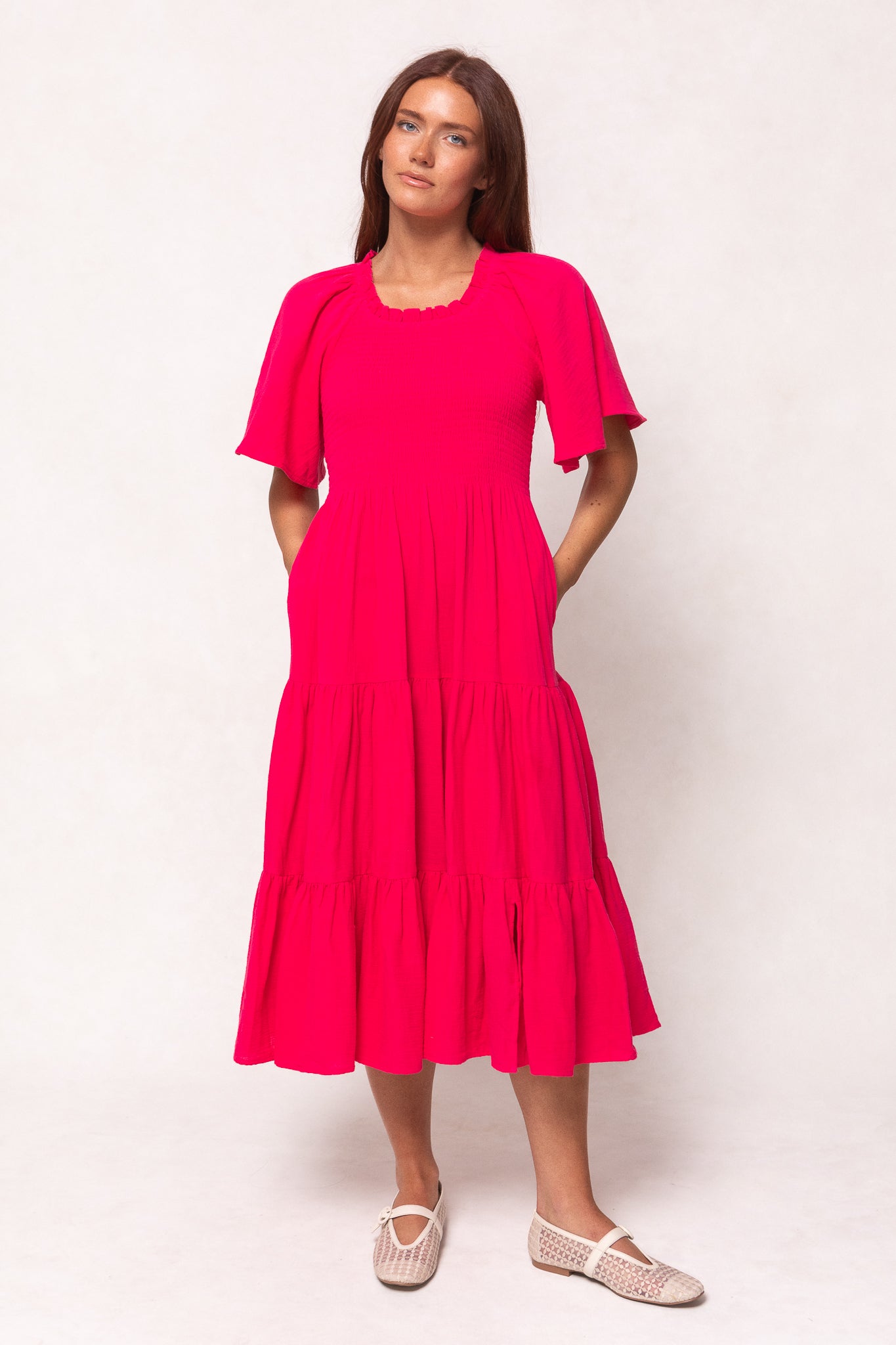 Jovie Midi Dress in Hot Pink - Flowy Summer Dress for Women, Casual & Party Wear, Perfect for Beach, Vacation and Date Nights