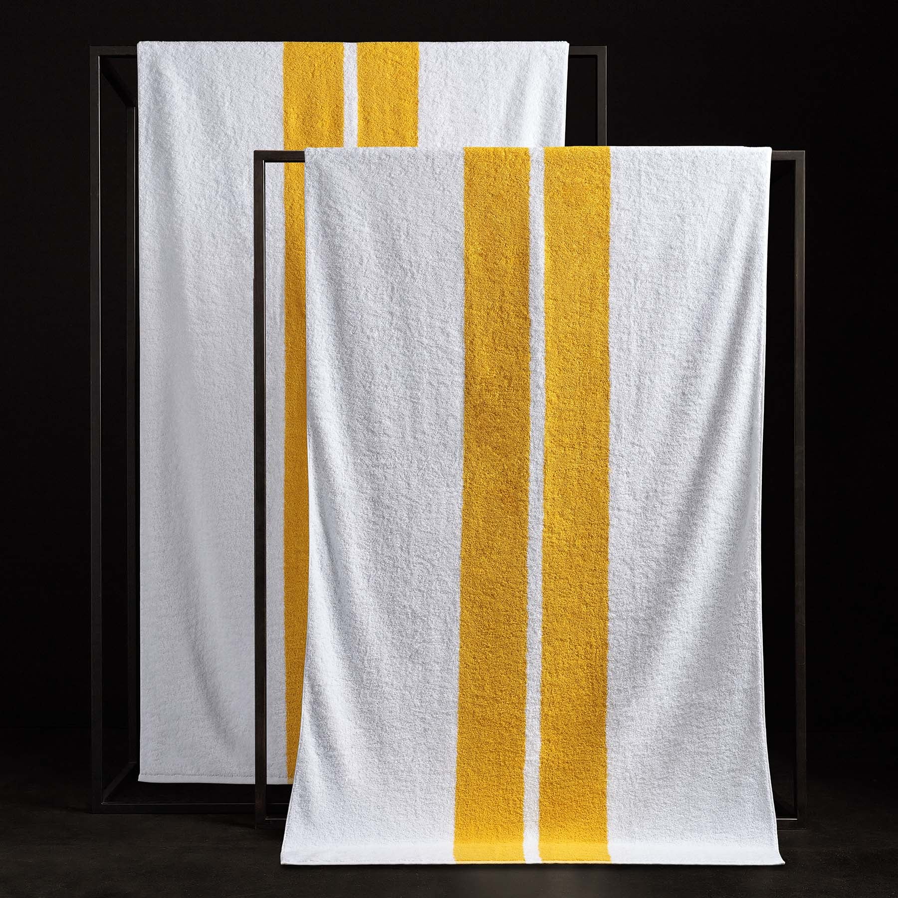 Double Stripe Beach Towel - Soft & Absorbent White/Crocus Yellow - Perfect for Pool, Beach, Vacation & Outdoor Activities