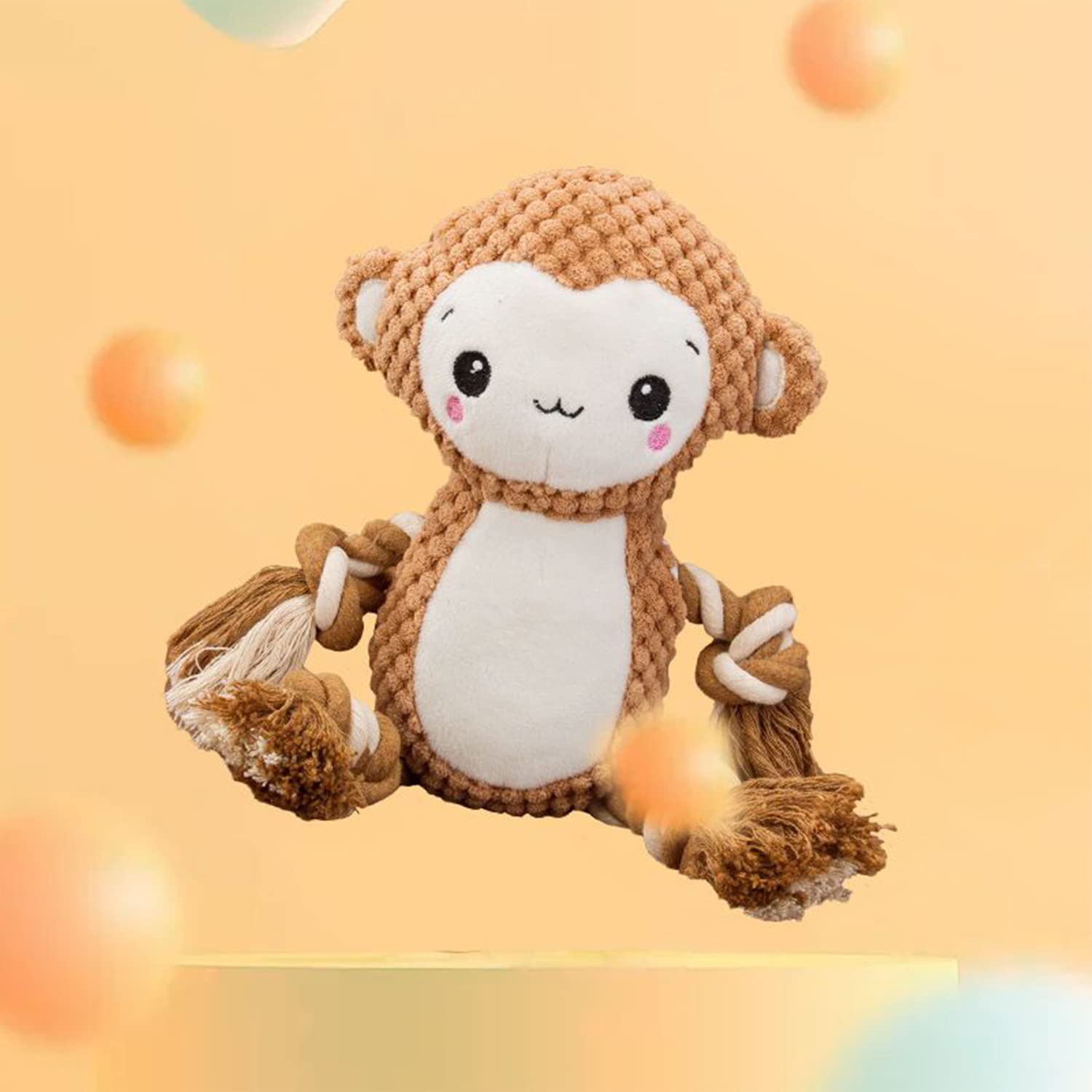 **Durable Plush Squeaky Dog Toy with Crinkle Paper - Chew-Resistant Stuffed Animal Toy for Small & Medium Dogs (Brown Monkey) - Perfect for Playtime, Training & Teething Puppies**