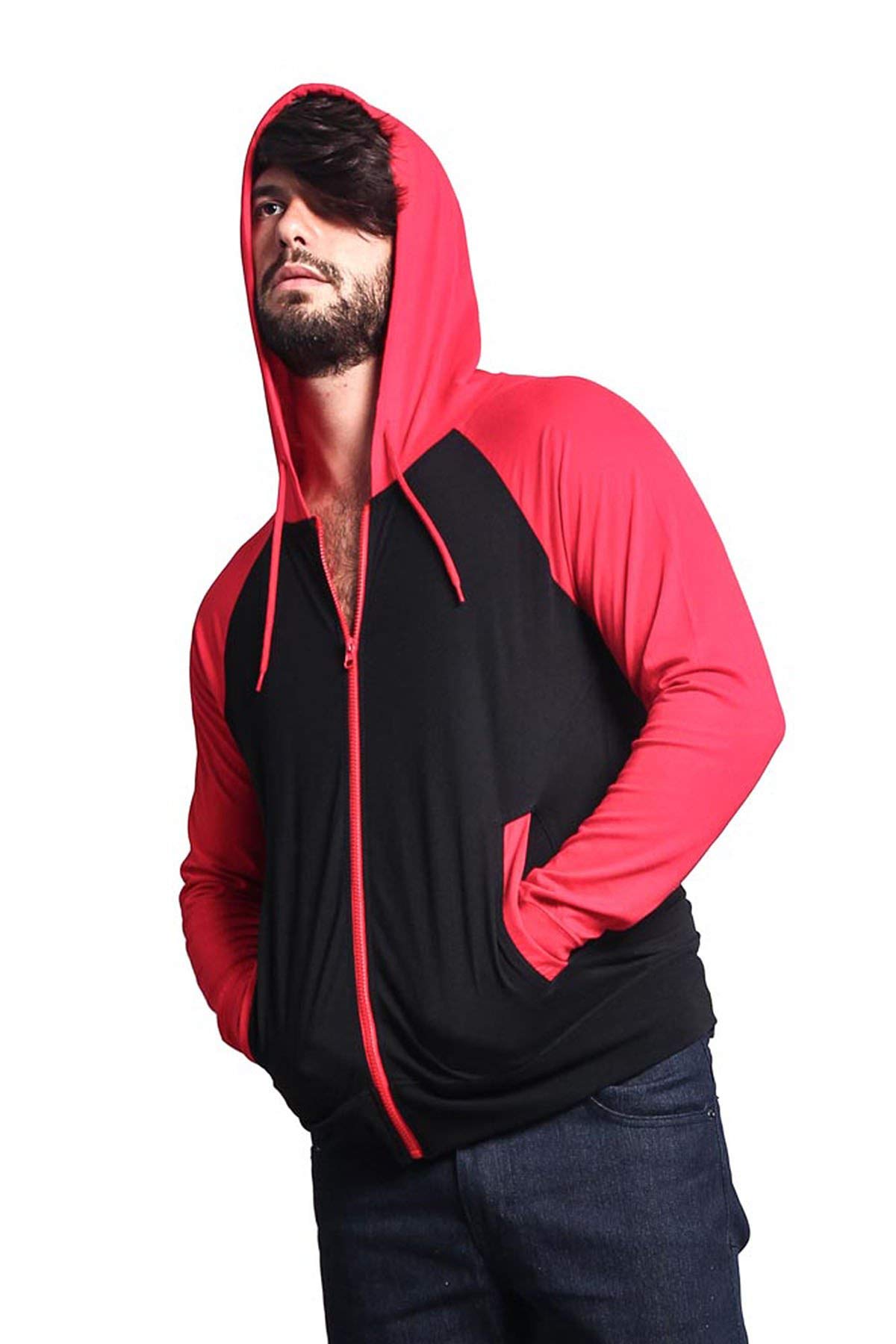 Victorious Men's Lightweight Zip-Up Hoodie - Comfortable Raglan Sleeve Sweatshirt for Casual Wear, Gym & Outdoor Activities