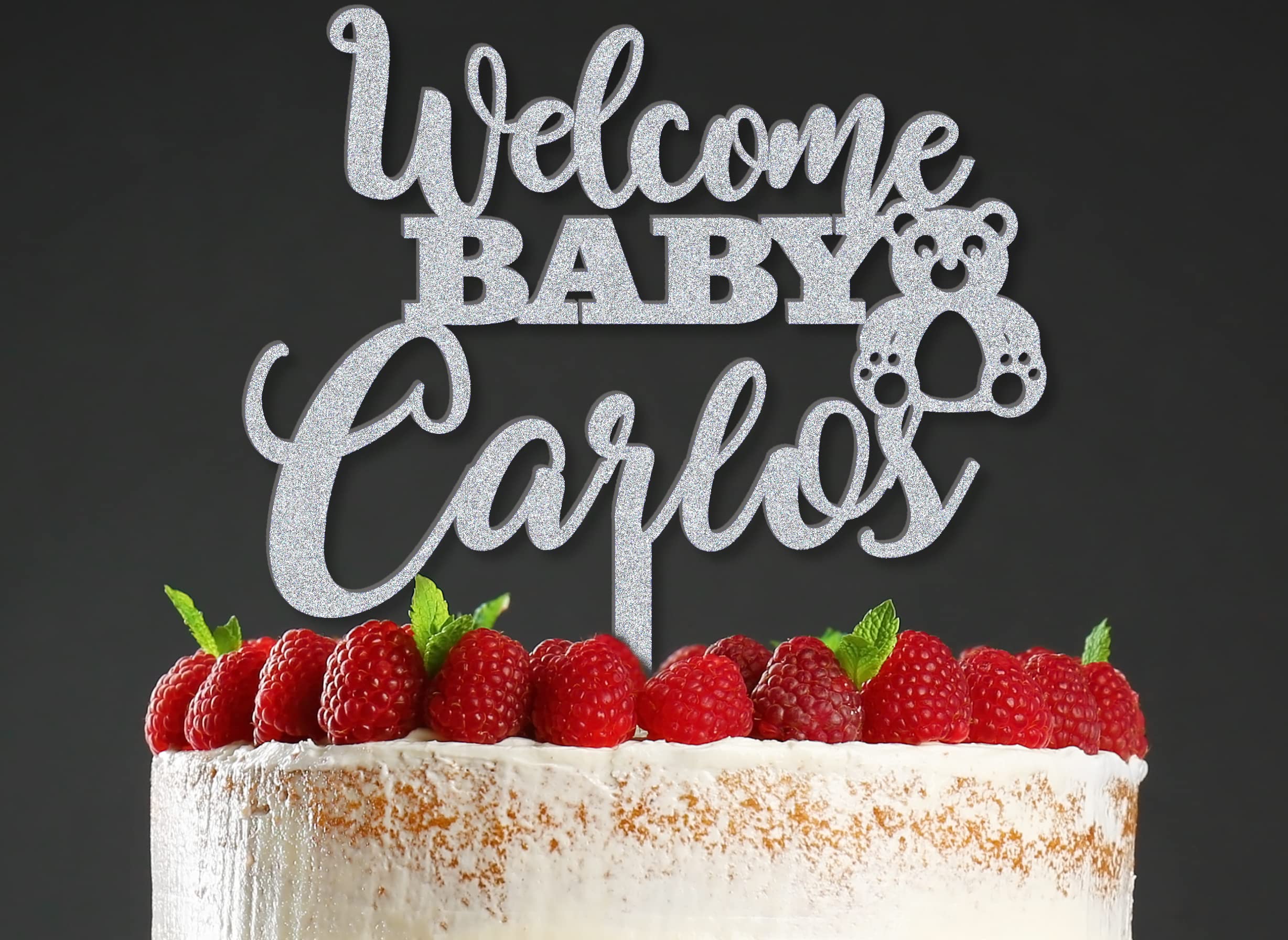 Personalized Welcome Baby Teddy Bear Cake Topper - Rustic Baby Shower Decor for Gender Reveal, Newborn Celebration, Baby Girl or Boy - Perfect for Baby Showers, Birth Announcements & Nursery Decor