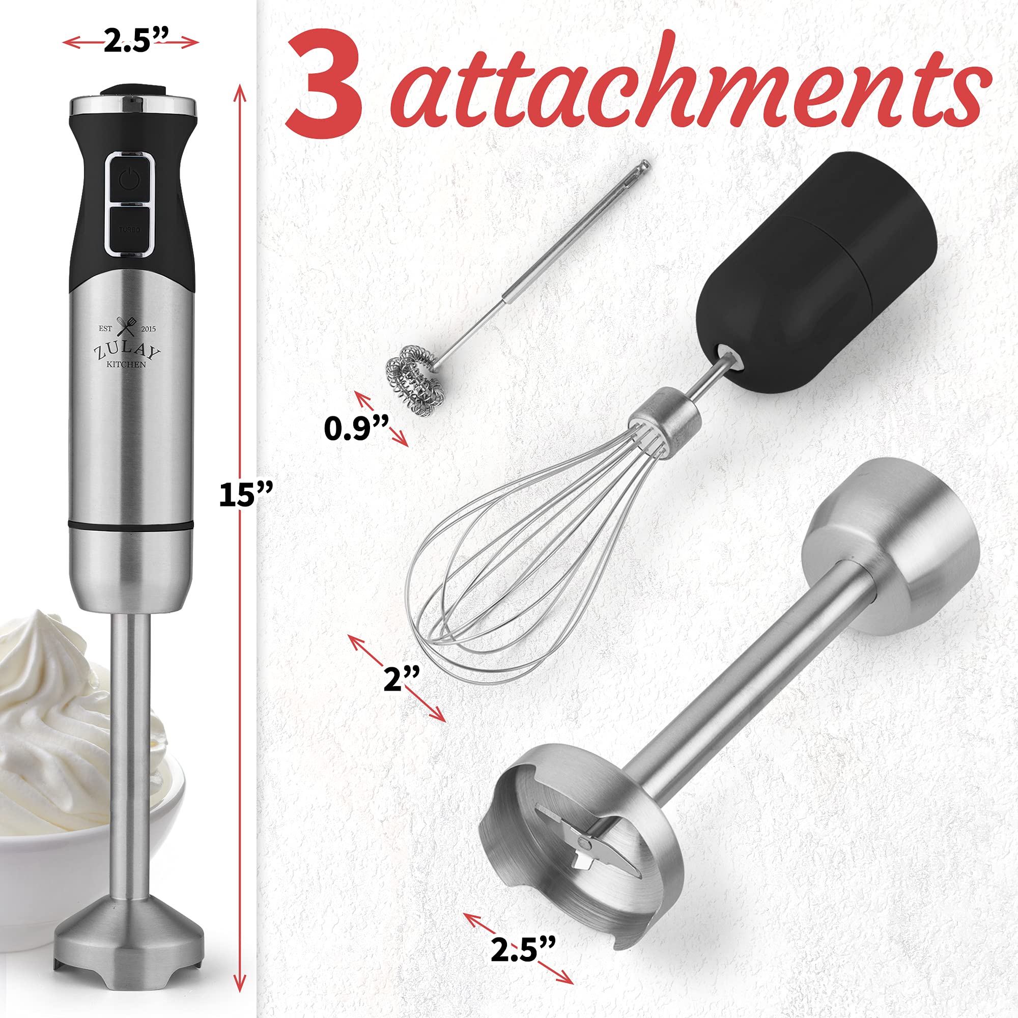 **Zulay Premium Immersion Blender Handheld - Powerful 500W Stick Blender with Ultra-Sharp Stainless Steel Blades for Smoothies, Soups & Sauces - Durable & Easy to Clean (Matte Black) - Perfect for Kitchen, Baking & Meal Prep**