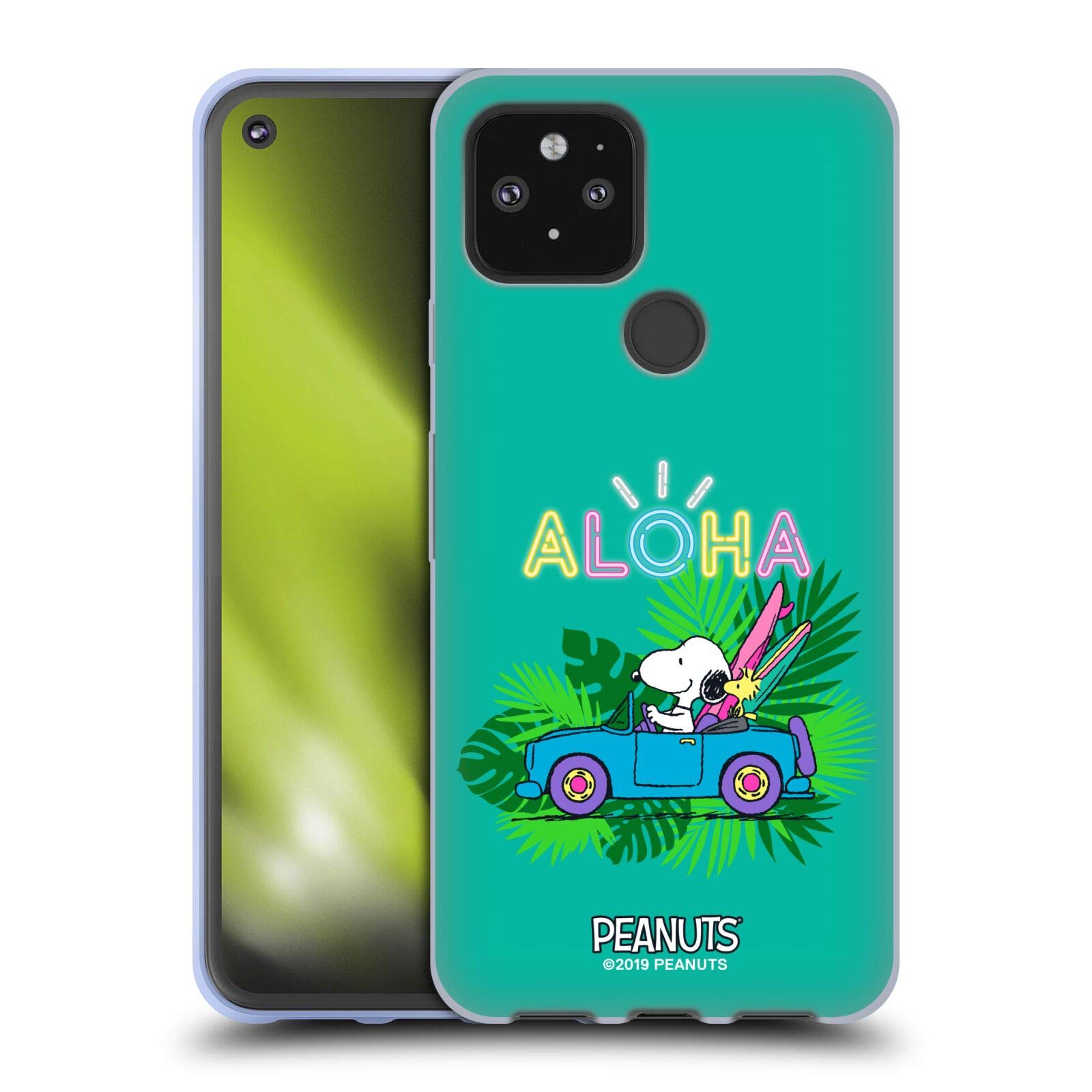 Peanuts Tropical Surf Snoopy Aloha Disco Soft Gel Case for Google Pixel 5 5G - Officially Licensed by Head Case Designs, Perfect for Beach Vacations & Summer Travel