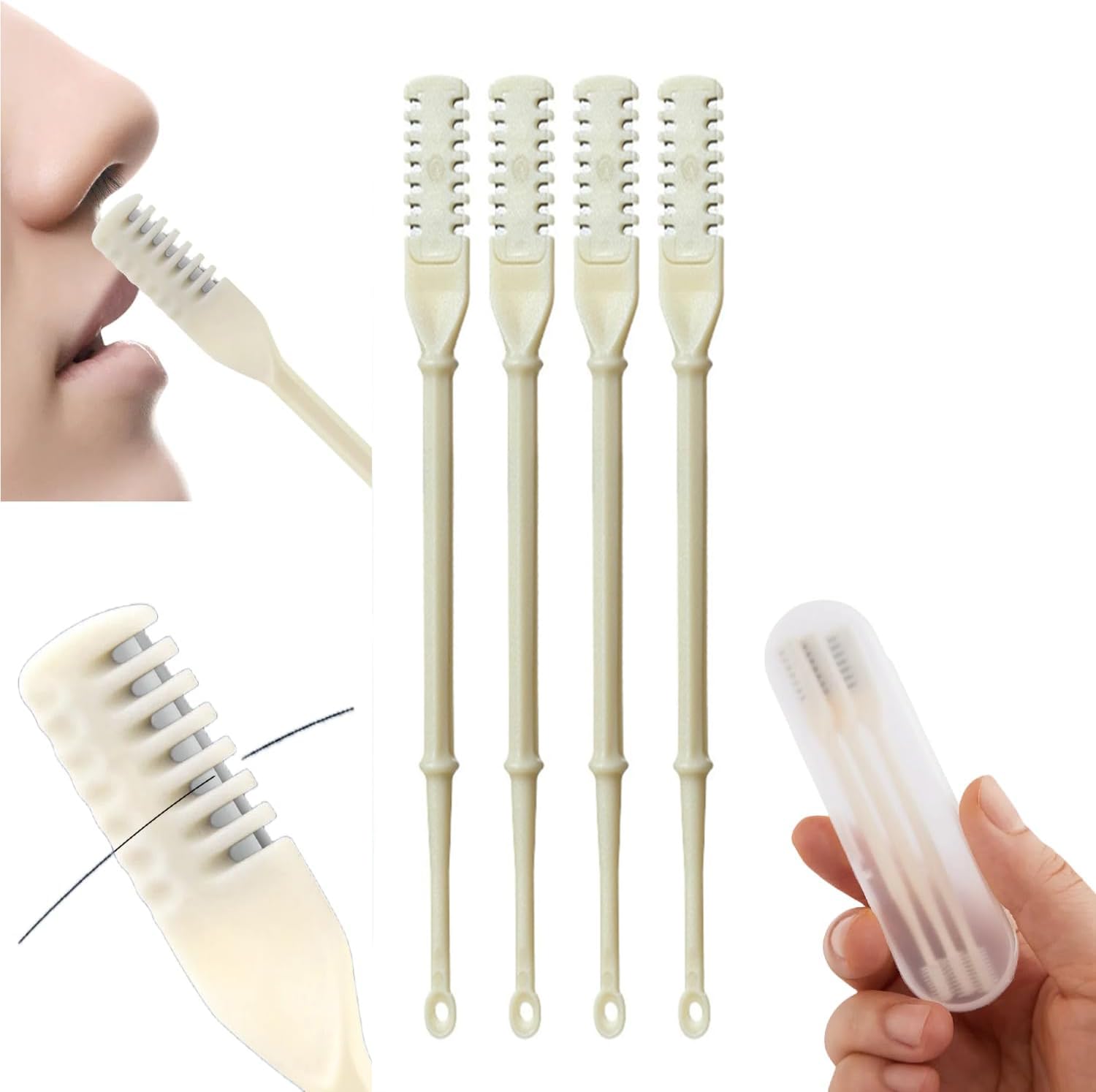 2024 New 2-in-1 Double Sided Nose Hair Trimmer & Ear Hair Remover - 360° Rotating Safe Design for Men & Women - Beige 4 Pack - Perfect for Travel, Grooming Kits & Personal Care Routine