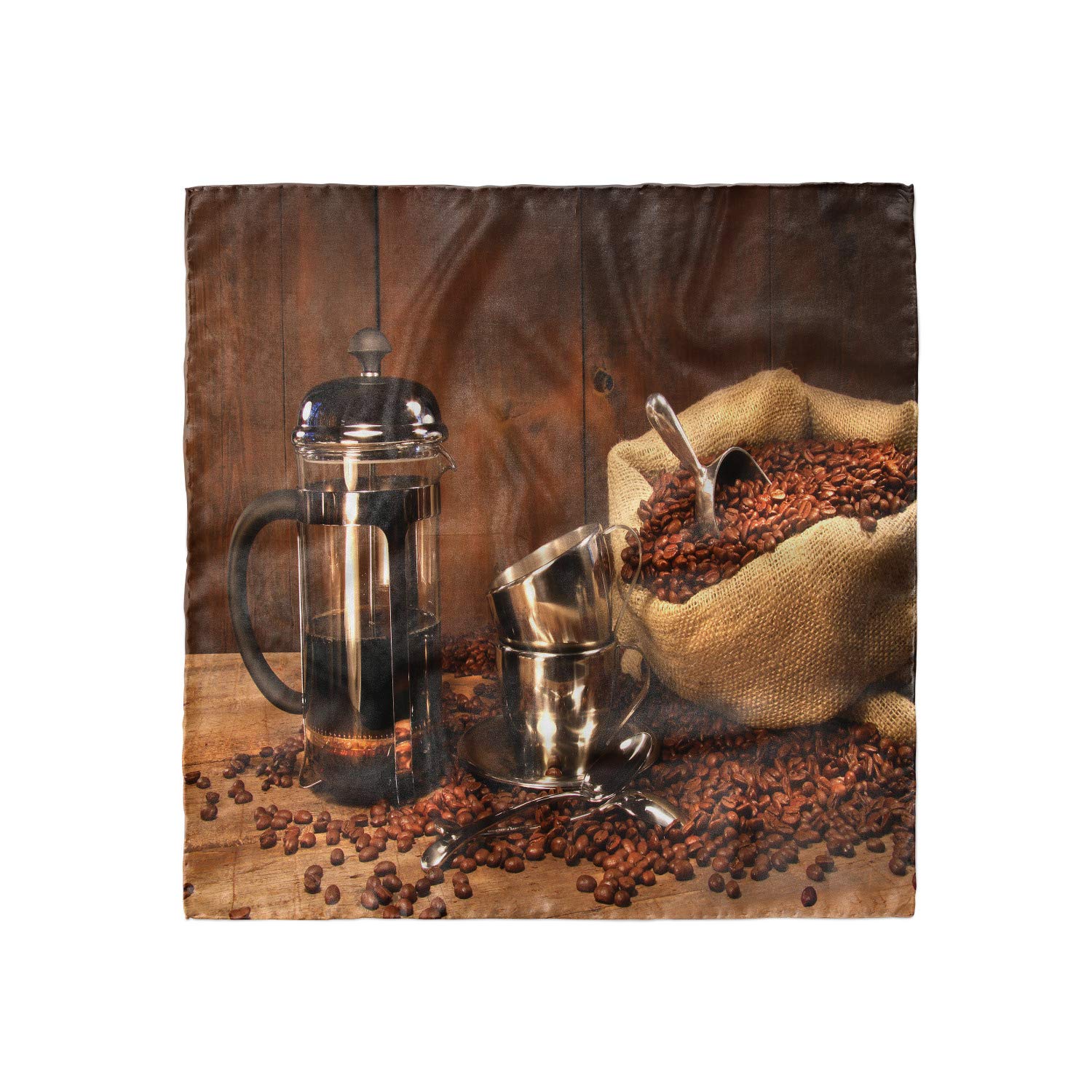 Ambesonne Coffee Lovers Head Scarf - French Press Cups & Beans Print Hair Wrap - Perfect for Coffee Shops, Brunch & Relaxing at Home