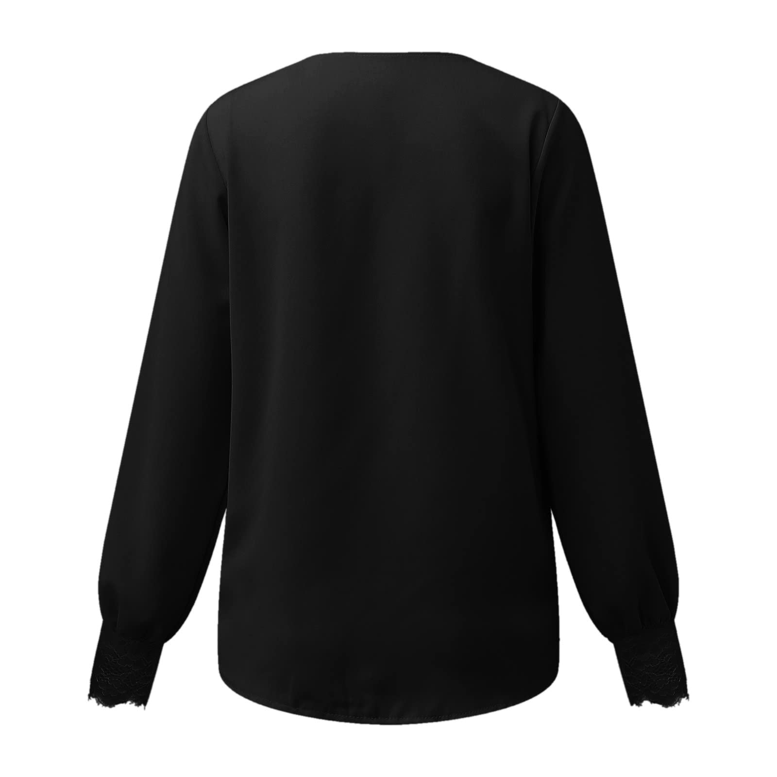 Women's Casual Lace Patchwork Blouse - Loose Fit Boho Long Sleeve Shirt with Knot Front Detail | Perfect for Everyday Wear, Office Outfits & Bohemian Style Fashion