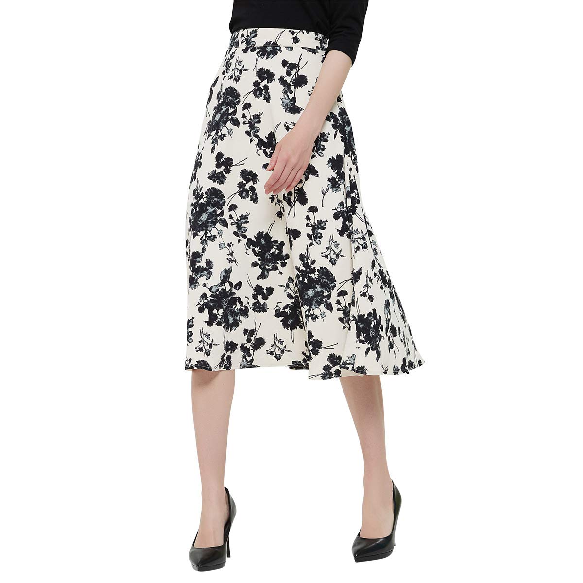 Charis Allure Women's Vintage Floral Printed A-line Pleated Flared Midi Skirts - Elegant Boho Summer Skirt for Casual Outings, Beach Vacations & Date Nights