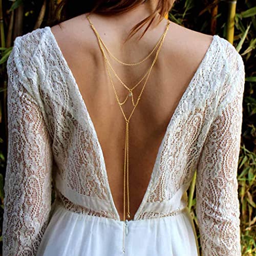 Elegant Rhinestone Body Chain - Gold Bridal Back Jewelry with Tassels for Women | Wedding, Bachelorette, Festival & Special Occasion Accessories