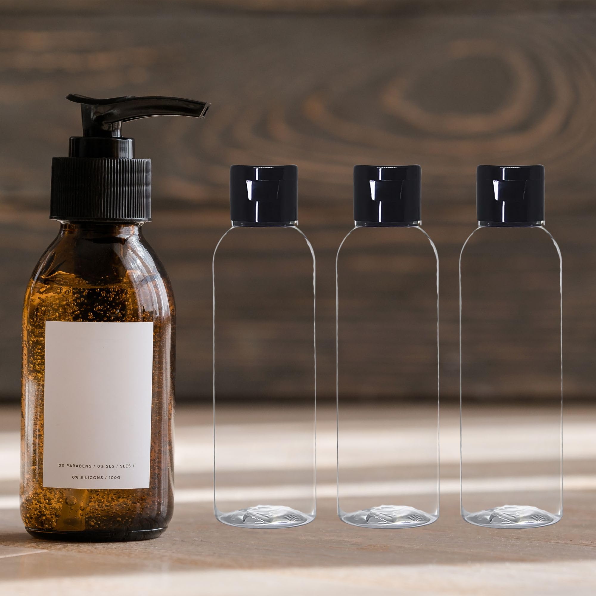 100ml Empty Clear Plastic Refillable Travel Bottles - 3 Pack Small Squeeze Containers with Black Flip Cap for Toiletries, Shampoo, Lotion, Cream - Perfect for Travel, Gym, Camping & Home Organization