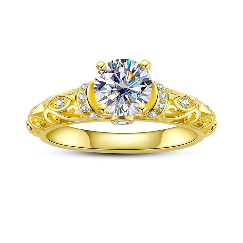 1 Carat Moissanite Engagement Ring for Women - 925 Sterling Silver Yellow Gold Plated Wedding Band, Anniversary Gift for Her - Perfect for Proposals, Bridal Jewelry & Special Occasions