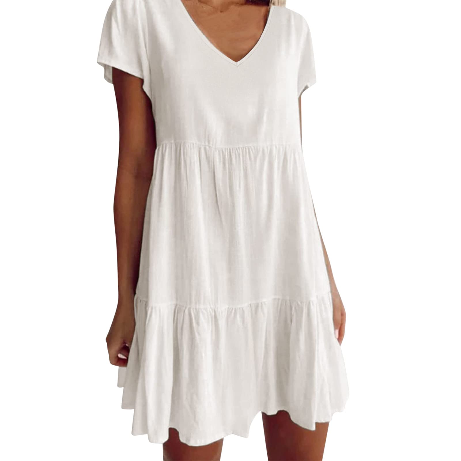 Women's V-Neck T-Shirt Dress with Pockets - Casual Loose Fit Short Sleeve Summer Tunic for Beach, Travel & Everyday Wear