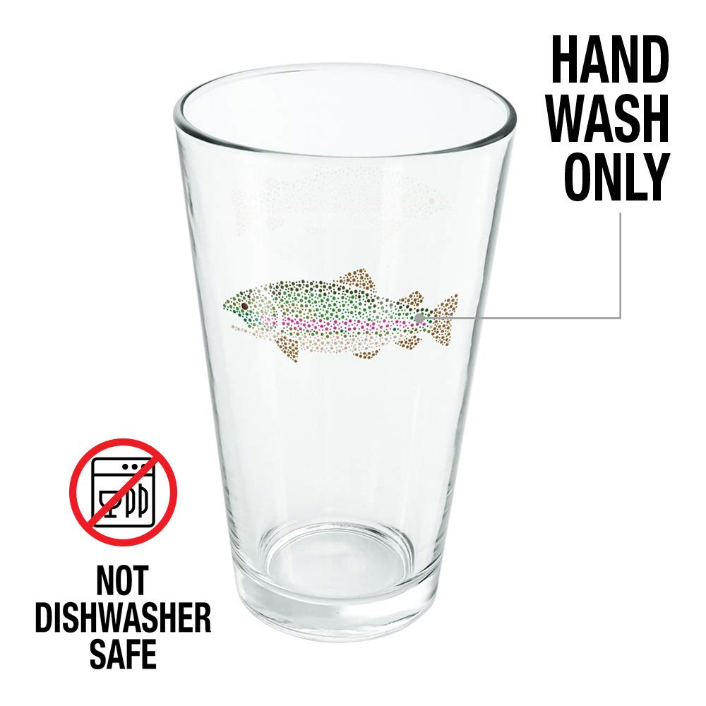 LOGOVISION Rainbow Trout Fish Dots Spots Pattern 16oz Pint Glass - Tempered Drinking Glass with Printed Design - Perfect Gift for Anglers & Beer Lovers - Great for Cold Beer, Soda, Water at Camping, Fishing Trips & Backyard BBQs