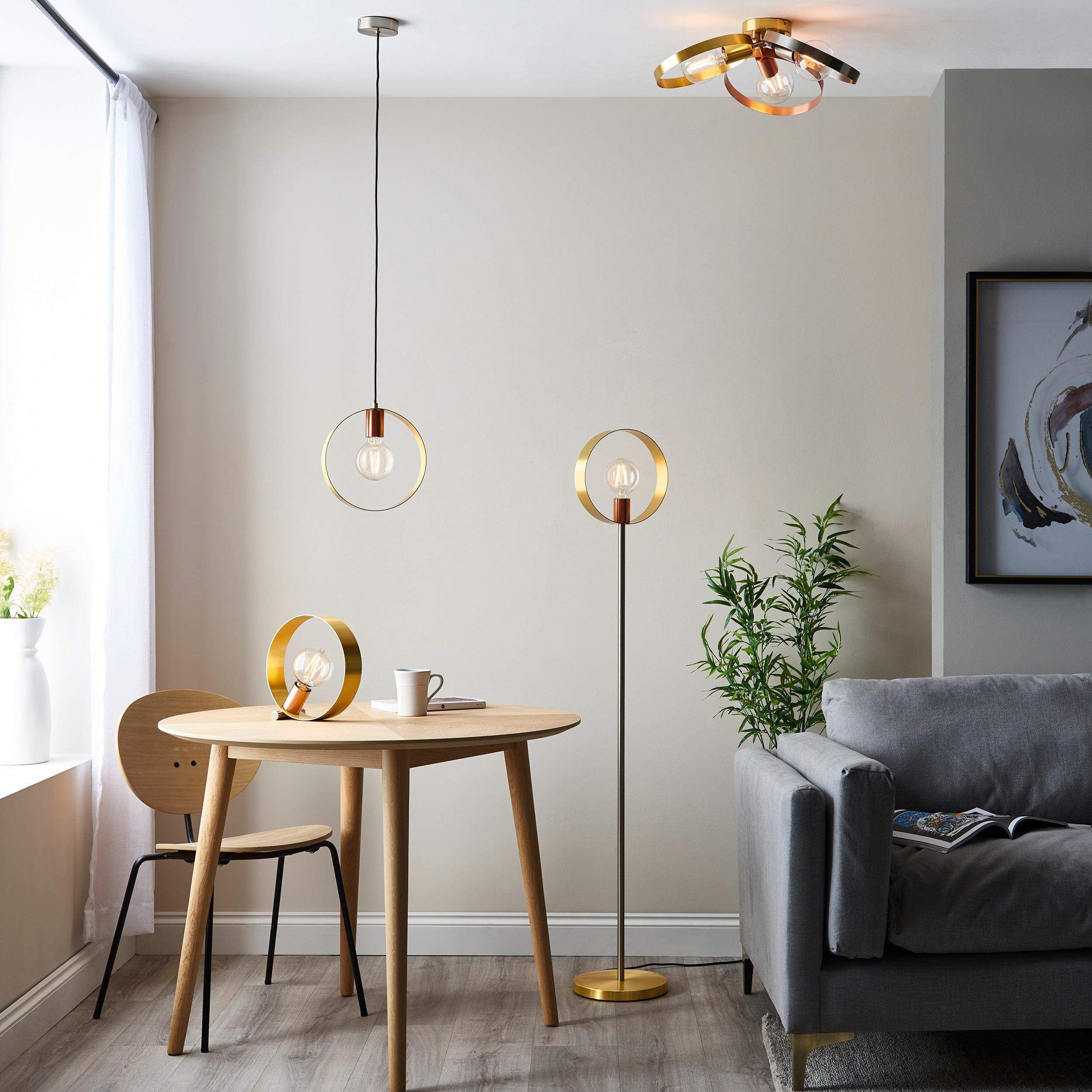 Endon Hoop 1 Light Brass Finish Table Lamp - Modern Desk Lamp for Bedroom, Living Room & Office - Perfect for Reading, Working & Home Decor