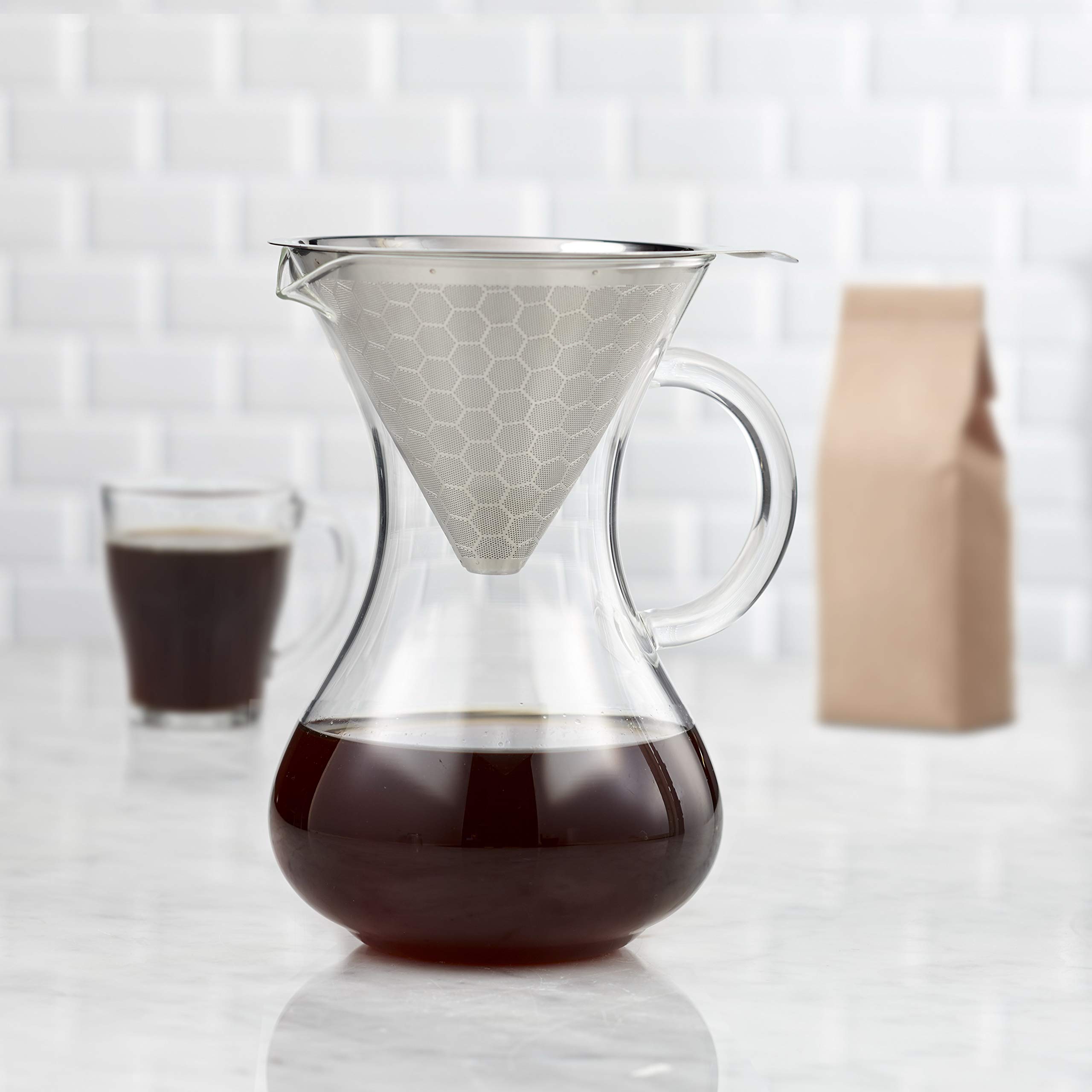 Premium Glass Carafe Drip Coffee Maker with Stainless Steel Filter - No Paper Filters Needed for Pour Over Coffee - Perfect for Home, Office & Camping Use