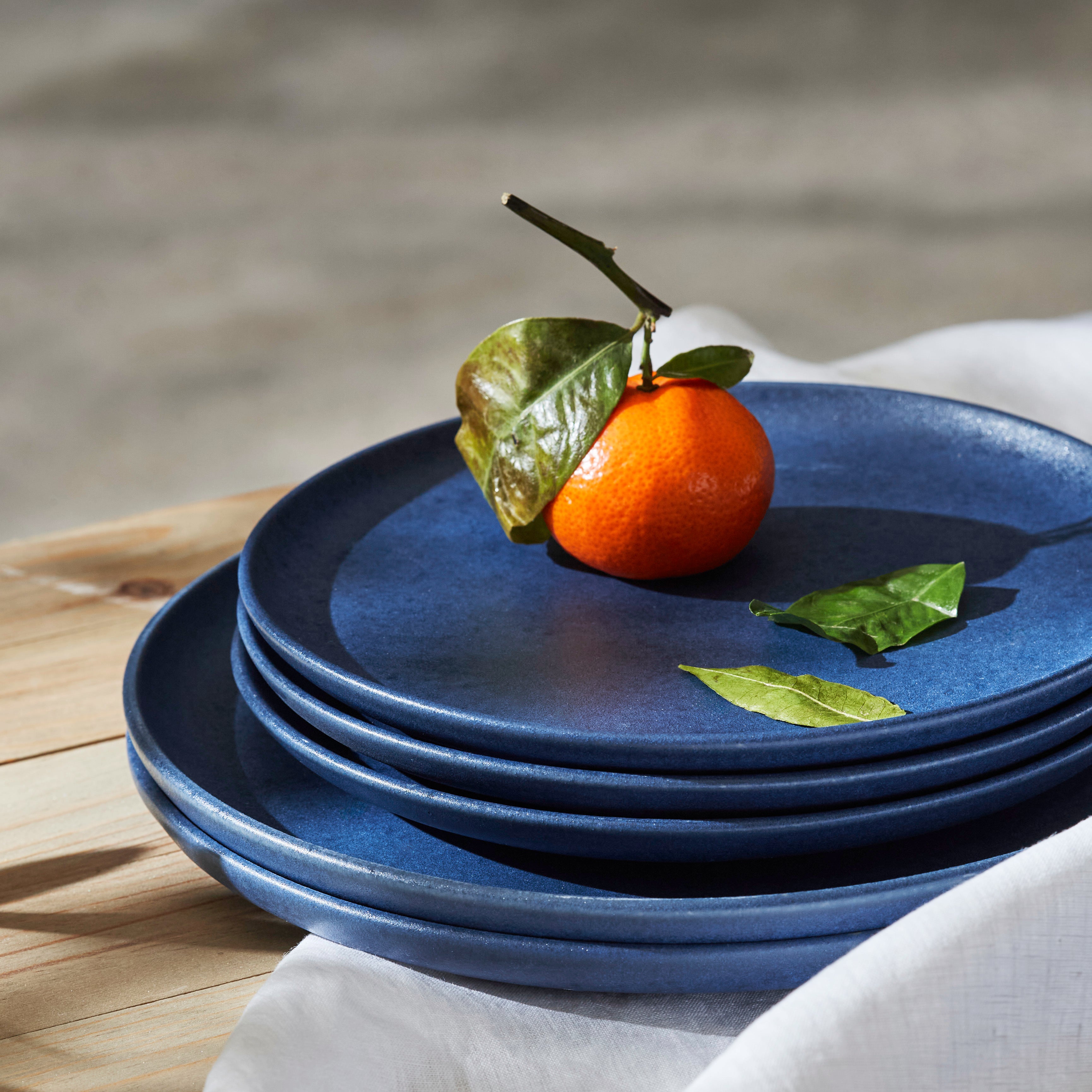 Premium Macchio Stoneware Dinnerware Set - Blue Matte Finish, Handcrafted in Portugal, Scratch & Chip Resistant - Elegant Table Setting for Everyday Meals & Dinner Parties