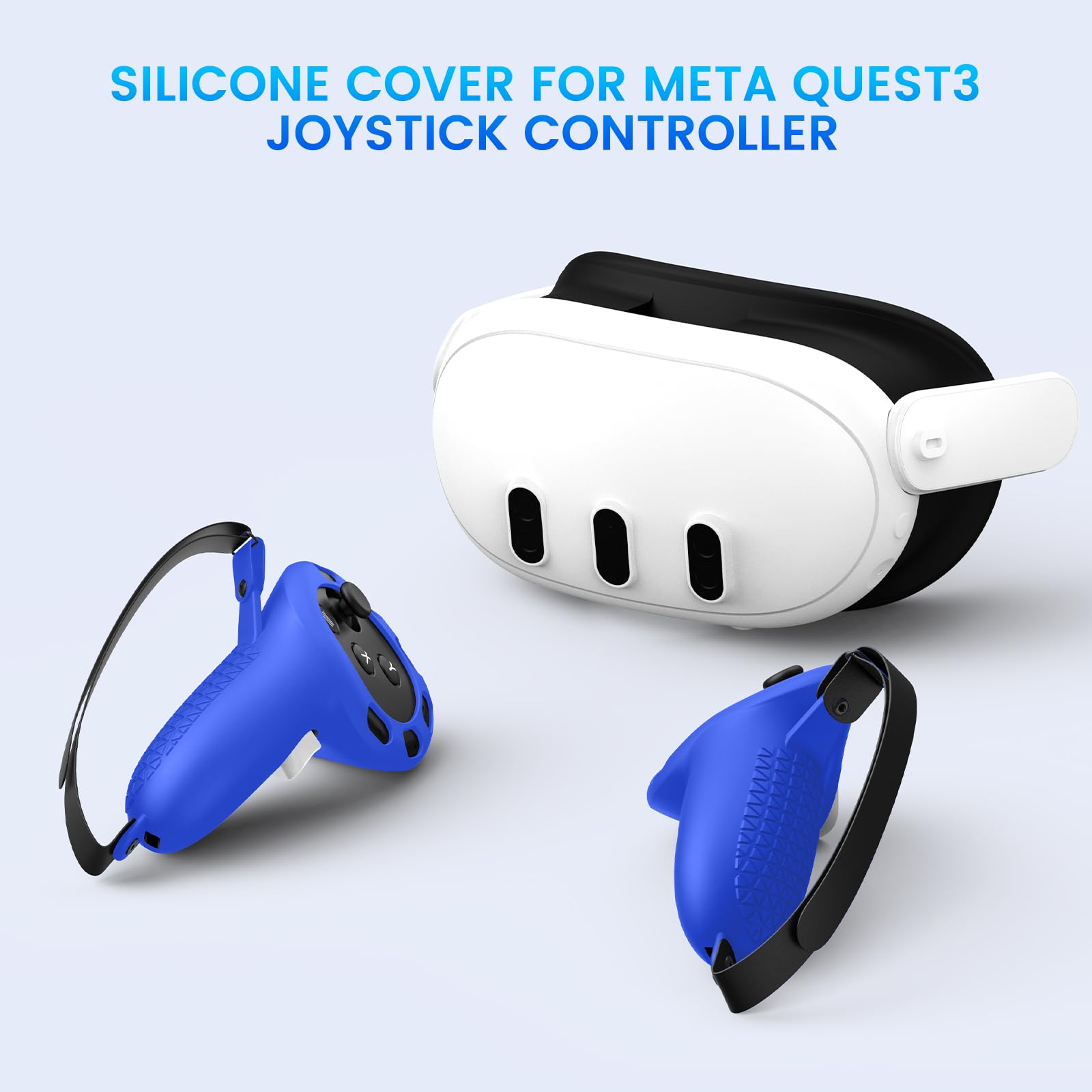 AZURAOKEY Silicone Controller Case for Meta Quest 3 VR Accessories - Non-Slip Grip, 2 Rocker Caps, Adjustable Wrist Strap - Left & Right VR Touch Controller Covers for Enhanced Gaming & Virtual Reality Experience
