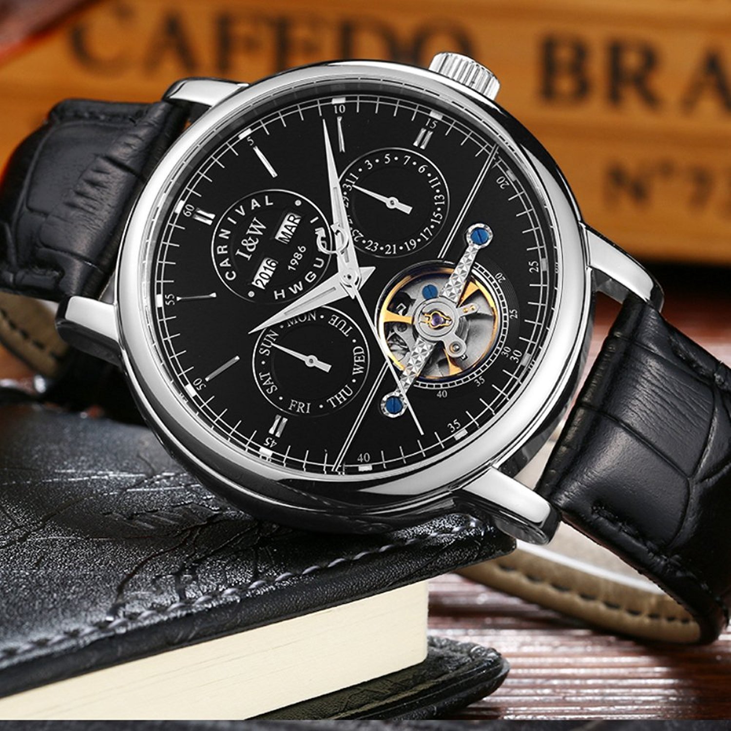 Carlien Men's Automatic Tourbillon Watch - Luminous Stainless Steel Mechanical Timepiece with Waterproof & Multifunction Features - Perfect for Business, Formal Events & Outdoor Adventures
