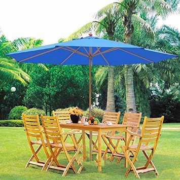 13ft Outdoor Patio Umbrella with Crank Lift - Heavy Duty Market Umbrella for Poolside, Garden, Deck & Backyard - Waterproof & UV Resistant Blue Canopy - Perfect for Outdoor Dining, Lounging & Shade