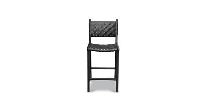 Premium Teak & Leather Counter Height Bar Stool - Modern Kitchen Island & Breakfast Nook Seating - Durable & Stylish for Home, Cafe, and Restaurant Use