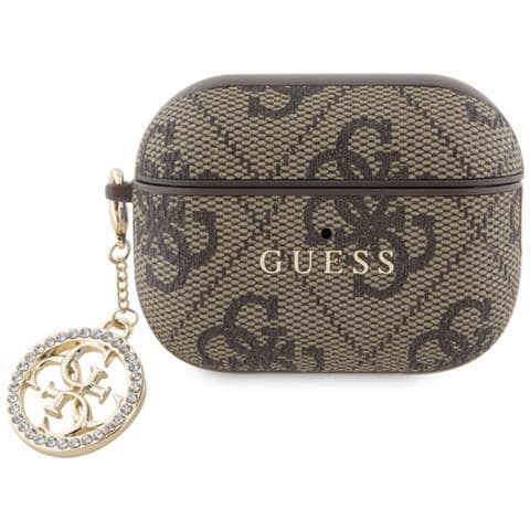 Guess Genuine Leather & PU AirPods Pro 2 Case with 4G Script Charm - Brown (GUAP2P4E4CDW) - Stylish Protection for Your Wireless Earbuds at Work, Gym & Travel