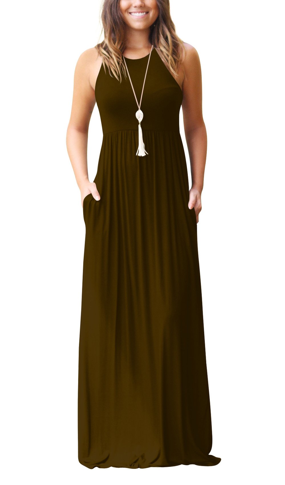 Dreamskull Women's Sleeveless Racerback Maxi Dress - Casual Loose Fit Long Dress with Pockets for Summer, Beach, Travel & Everyday Wear