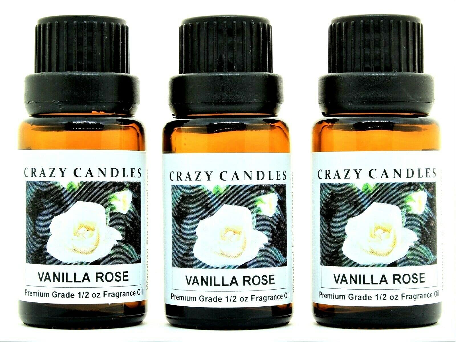 Premium Vanilla Rose Scented Fragrance Oil - 3 Pack (1/2 FL Oz/15ml Each) for Aromatherapy, Candles & Home Diffusers | Crazy Candles Brand