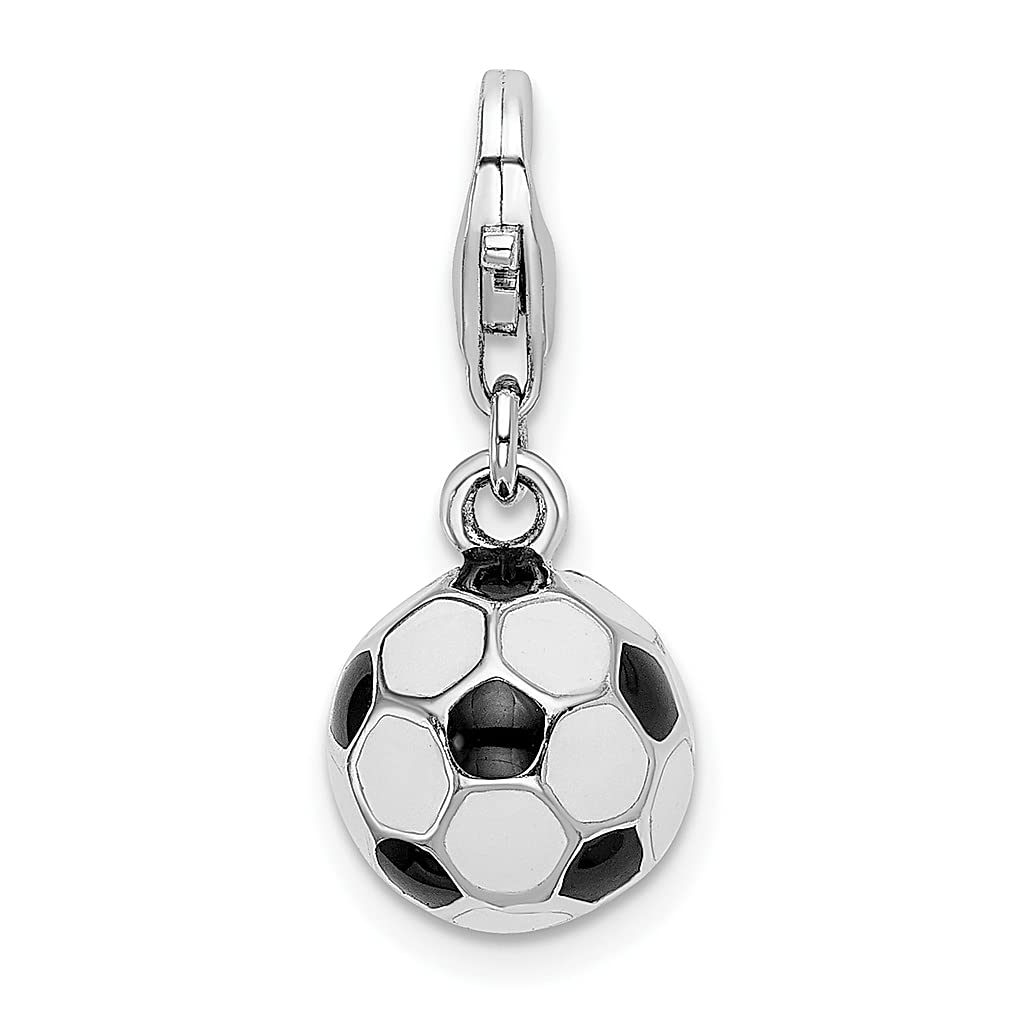 Amore La Vita 925 Sterling Silver 3D Enameled Soccer Ball Charm Lobster Clasp Necklace Pendant - Elegant Sport Jewelry for Women, Perfect Gift for Her - Ideal for Game Days, Birthdays & Special Occasions
