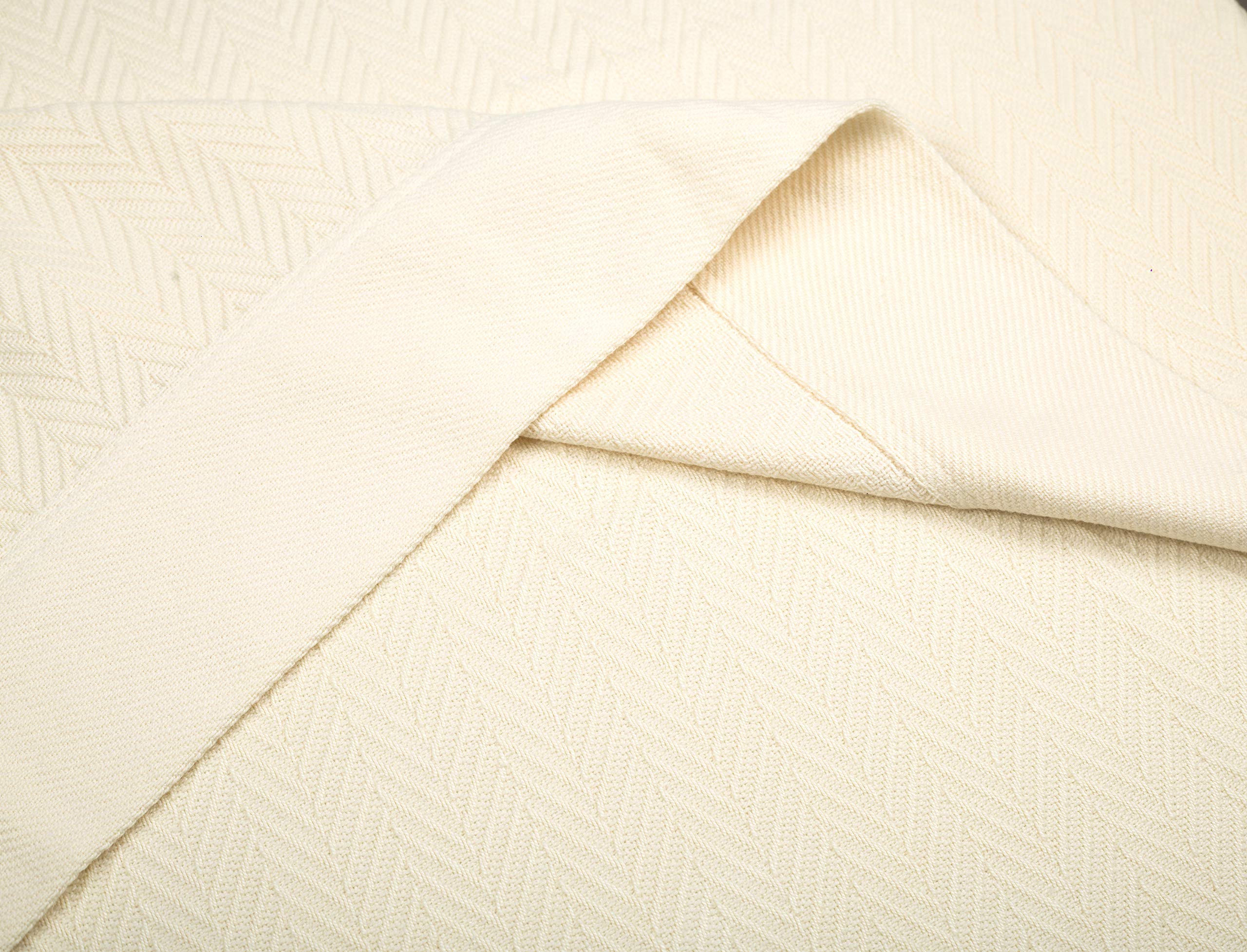 Luxury 100% Cotton Twin Size Blanket - Herringbone Soft & Cozy All-Season Thermal Blanket for Bed, 350GSM, 68x92 Inches, Vanilla Cream - Perfect for Fall, Winter & Cozy Home Decor