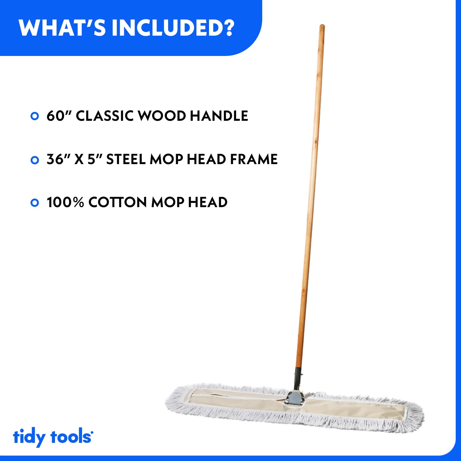 36-Inch Commercial Dust Mop & Floor Sweeper - Reusable Cotton Mop Head with Wooden Handle for Hardwood Floors Cleaning | Industrial Dry Mop for Janitorial Supplies & Office/Home Floor Maintenance
