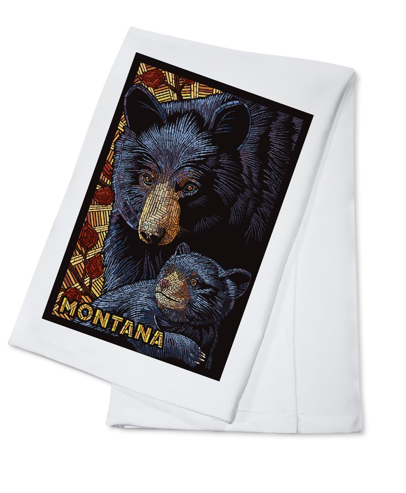 Montana Bear Mosaic Cotton Tea Towel - 100% Cotton Decorative Hand Towel for Kitchen & Home Decor - Perfect for Drying Dishes, Gift Giving, and Rustic Cabin Decor