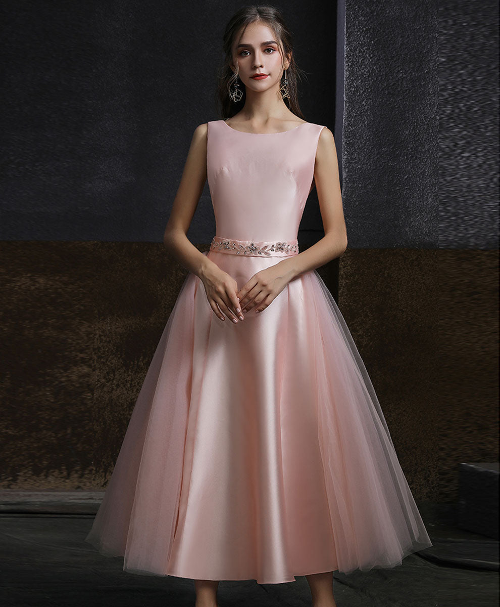 Elegant A-Line Round Neck Pink Tulle Prom Dress & Bridesmaid Dress - Perfect for Homecoming, Wedding Party, and Special Occasions