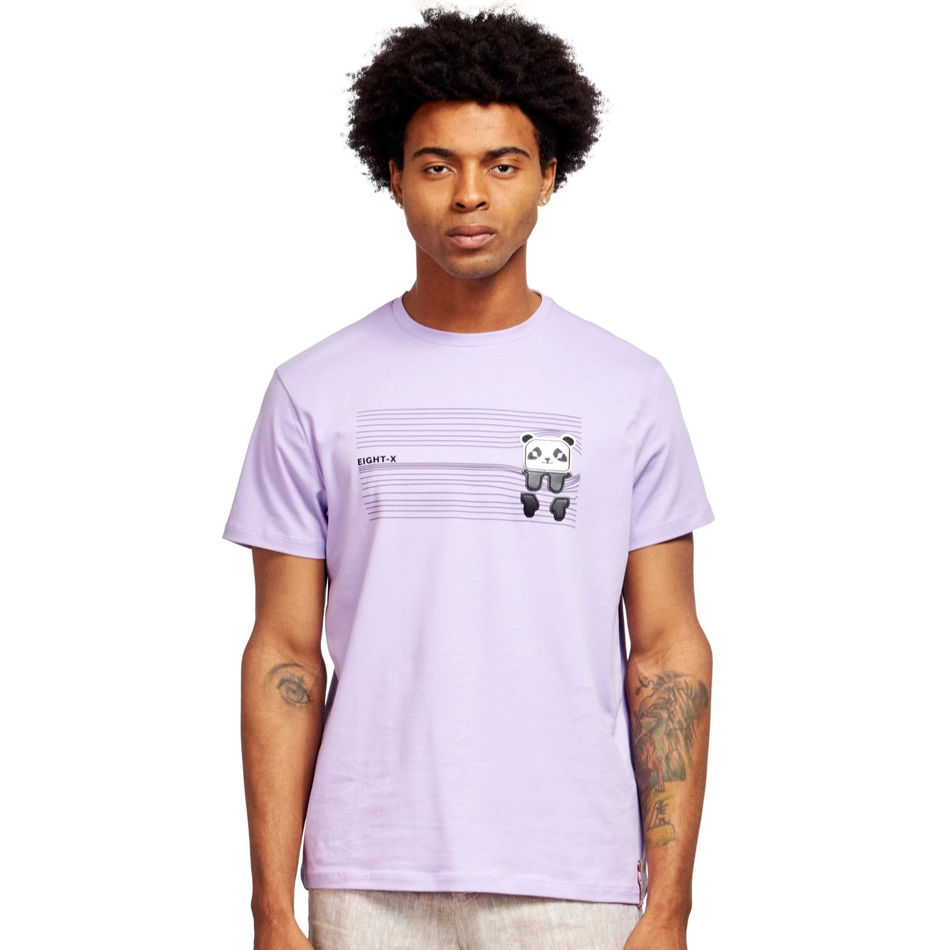 Eight X Peek A Boo Panda Graphic T-Shirt - Soft Textured Purple Cotton Tee for Men & Women | Cute Casual Outfit, Streetwear Fashion, Panda Lover Gift