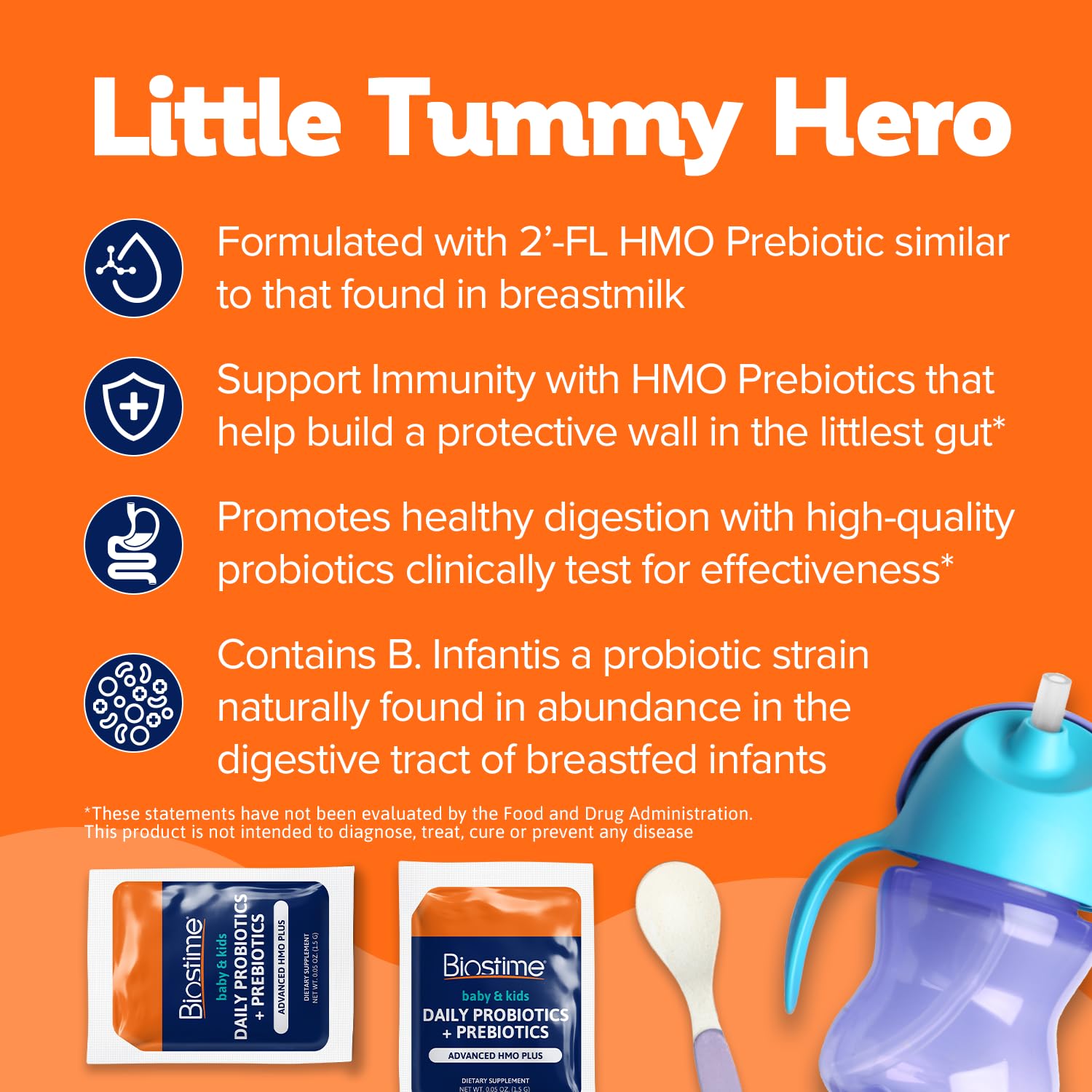 Biostime Baby Probiotic Powder for Kids with HMO & Prebiotic Fiber | Immune System Support | Digestive Health & Constipation Relief for Toddlers & Infants - 28 Packets | Ideal for Travel, Daycare & Daily Gut Health Maintenance