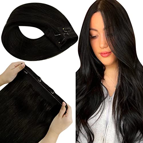 Premium Fish Line Halo Hair Extensions with Invisible Clips - Seamless 100% Human Hair Extensions for Length & Volume - Perfect for Weddings, Parties & Daily Styling