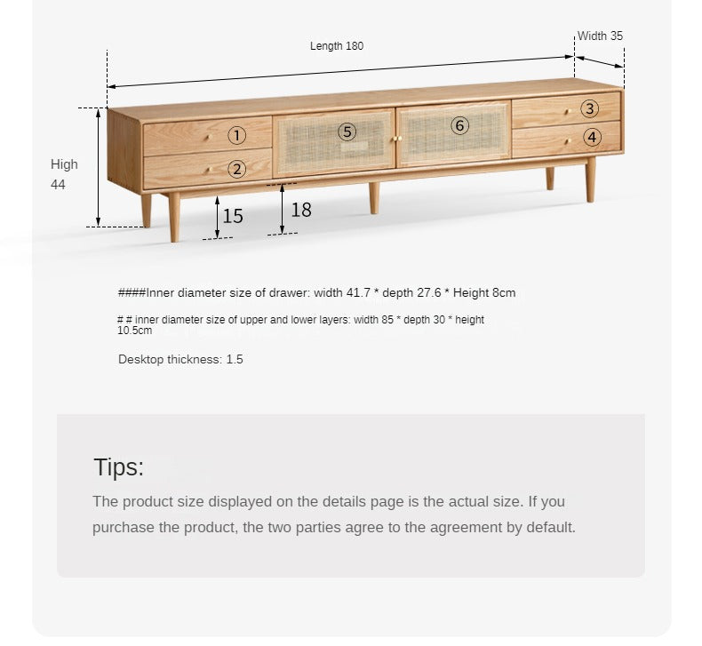 Solid Oak Wood TV Stand with Rattan Doors - Stylish Media Console for Living Room, Bedroom, or Home Theater