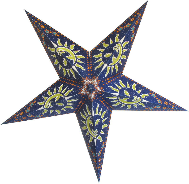24 Pack Blue Sun Window Paper Star Lanterns - Hanging Wedding & Party Decorations for Indoor/Outdoor Events, Baby Showers & Home Decor