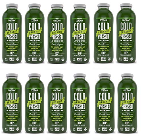 Organic Cold Pressed Juice 12-Pack - 7-Select Clean & Green (14 Oz Glass Bottles) | Fresh, Healthy Beverage for Breakfast, Gym & Detox