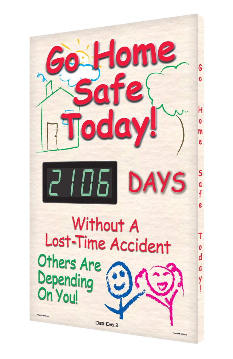 SCK106 Aluminum Digi-Day Electronic Safety Scoreboard - Digital Workplace Safety Sign with Countdown Timer for OSHA Compliance - 