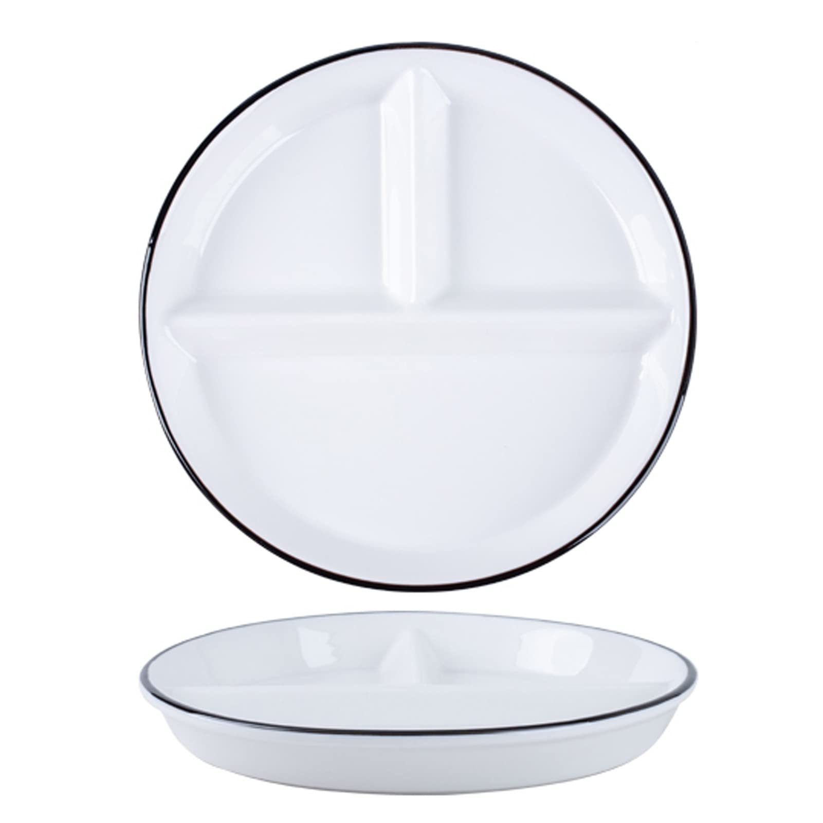 Porcelain Divided Plates | White & Black Design | Microwave Safe for Meals