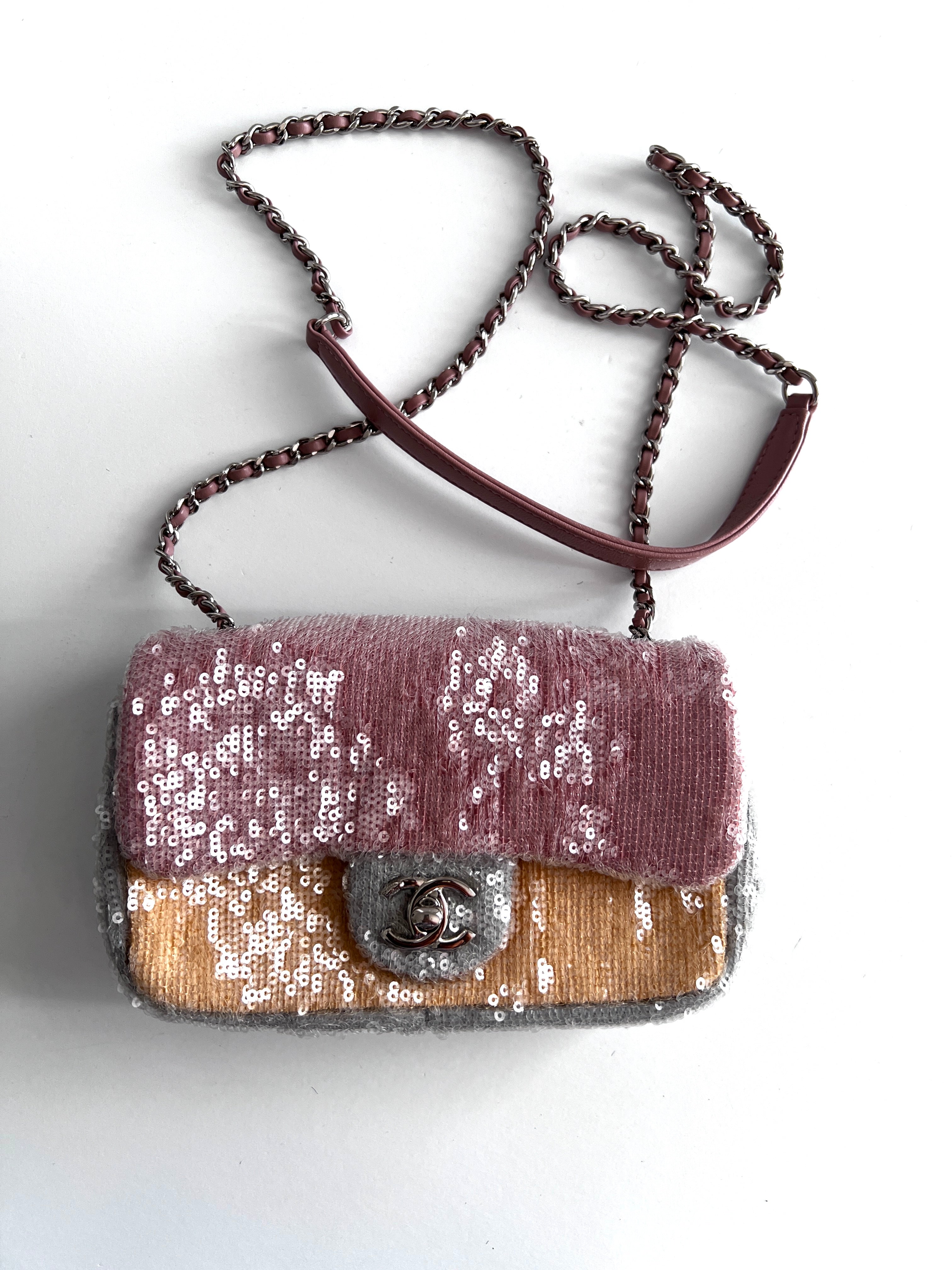 Chanel Waterfall Sequin Mini Rectangular Flap Bag - Luxury Evening Clutch for Parties, Weddings & Special Events