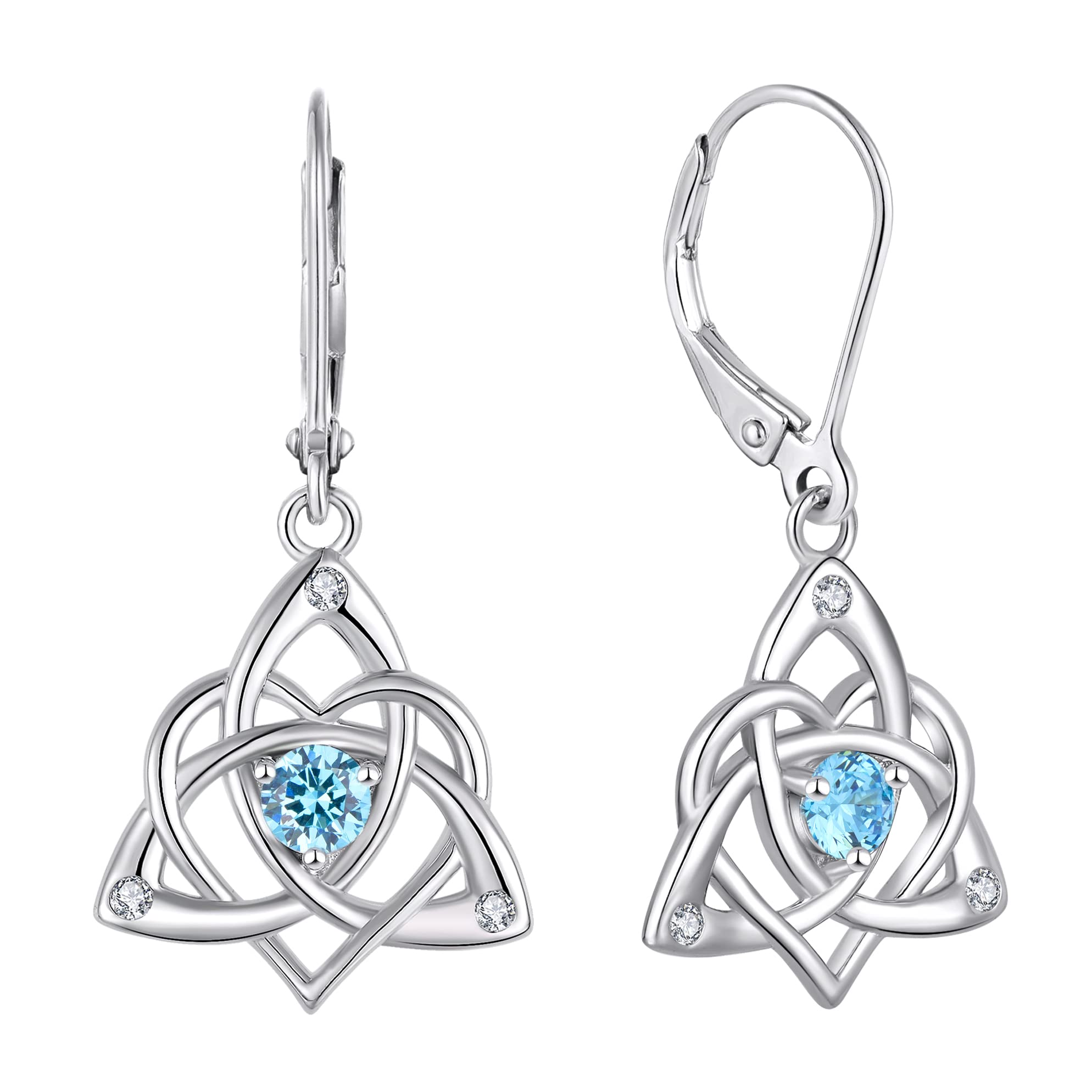 Celtic Knot Dangle Earrings for Women - Sterling Silver Trinity Love Knot Leverback Earrings with Gemstones | Elegant Jewelry Gift for Weddings, Anniversaries & Special Occasions