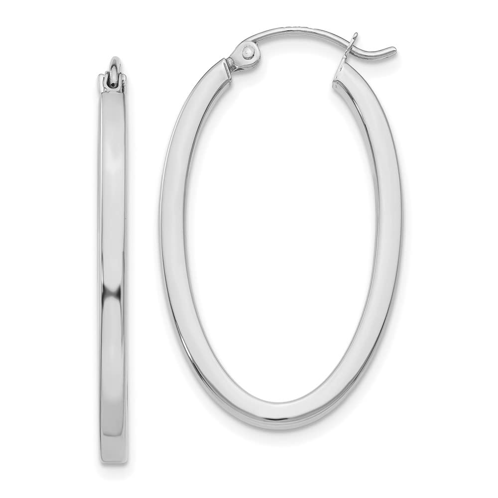14K White Gold Oval Hoop Earrings for Women - Elegant Dainty Everyday Jewelry - Perfect for Parties, Weddings & Gifting