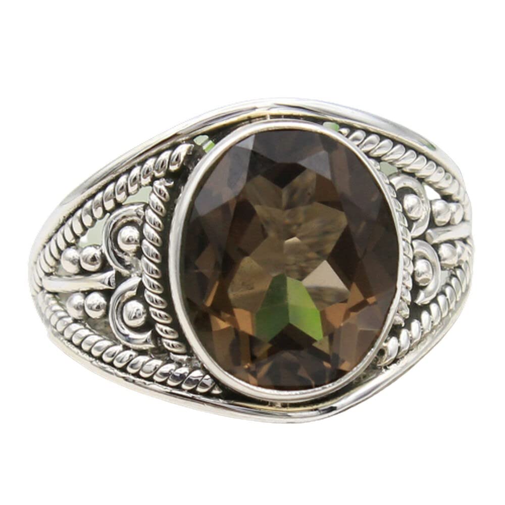 Smokey Quartz 925 Sterling Silver Rings for Women – Elegant Brown Bridesmaid Rings, Oval Gemstone Statement Rings with Bezel Setting | Perfect for Weddings, Parties & Everyday Wear